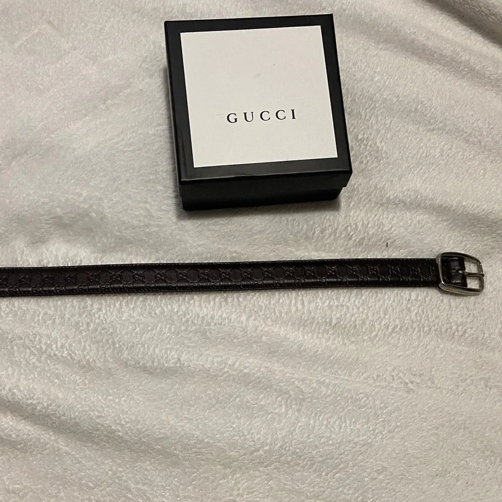 Gucci Chocolate Brown Embossed Leather GG Belt with Silver Buckle